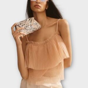 Anthropologie Pleated Tulle Cami Top – Size M (Peach Blush)